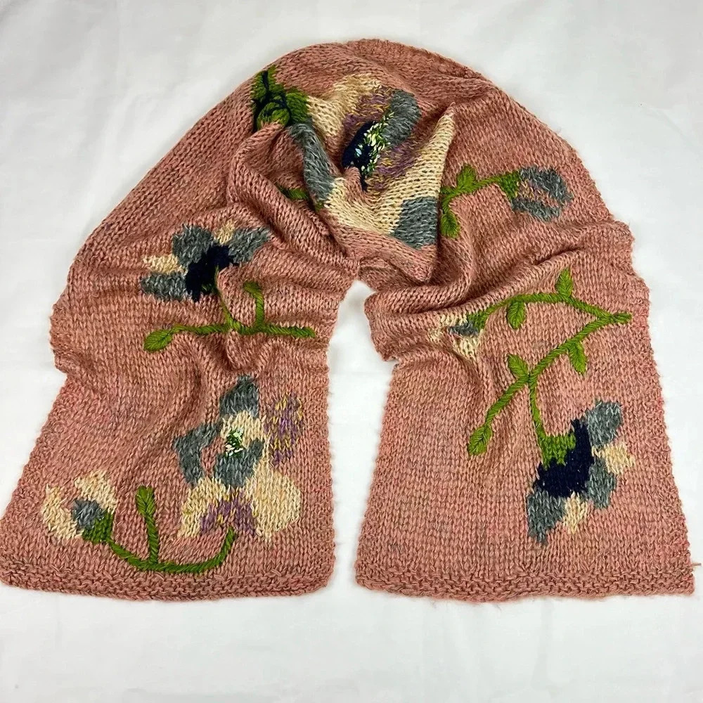 Flower Embroidery Rose Blush Scarf Lightweight Knitting Pattern
